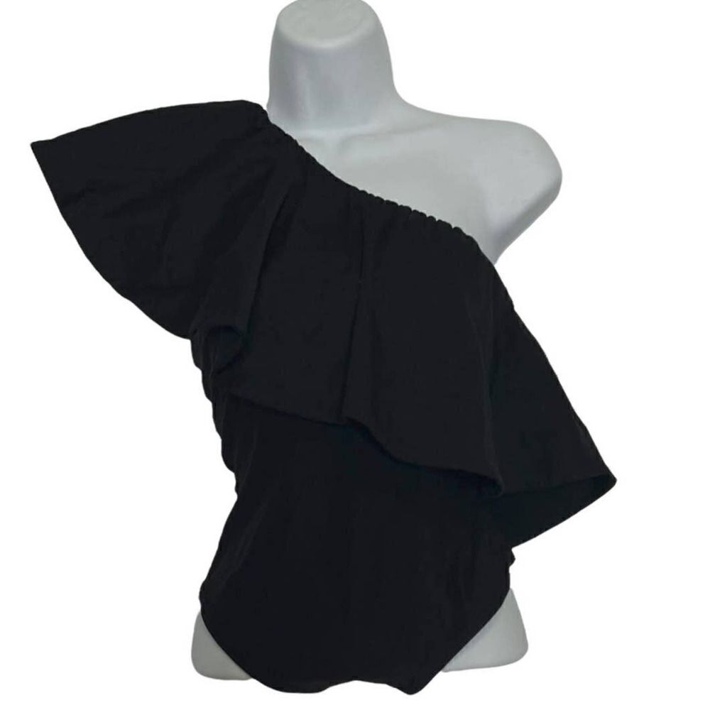 Alix NYC bodysuit revolve moore‎ black ruffle one shoulder size XS